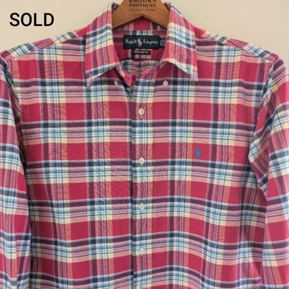 Polo Ralph Lauren Other - Polo Ralph Lauren Custom Fit Plaid Shirt MEN'S M Button Front Heavy Cotton Pink